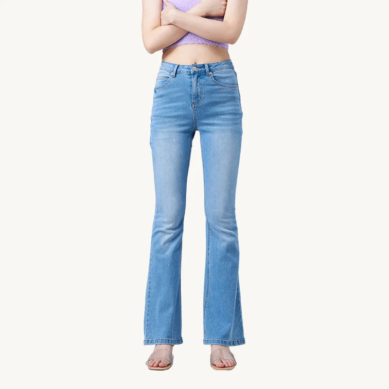 Horseshoe pants women's jeans blue slim-fitting hip-lifting flared pants commuting high waist slightly pulled