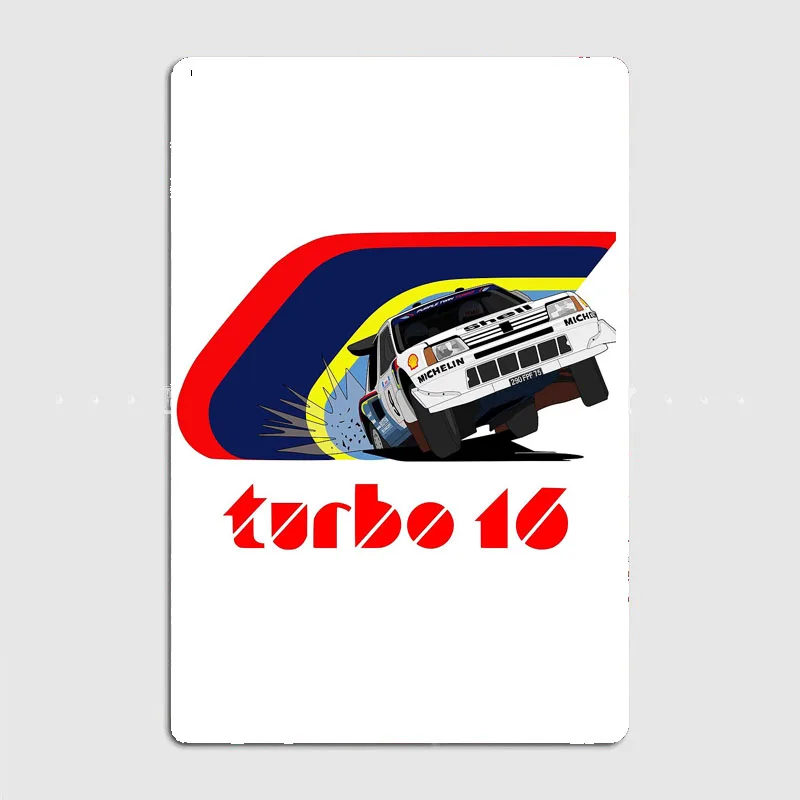 Classic Car 205 T16 E2 sideways Rally Cars Retro Poster Metal Sign Garage Club Room Wall Decor Custom Tin Home Decor