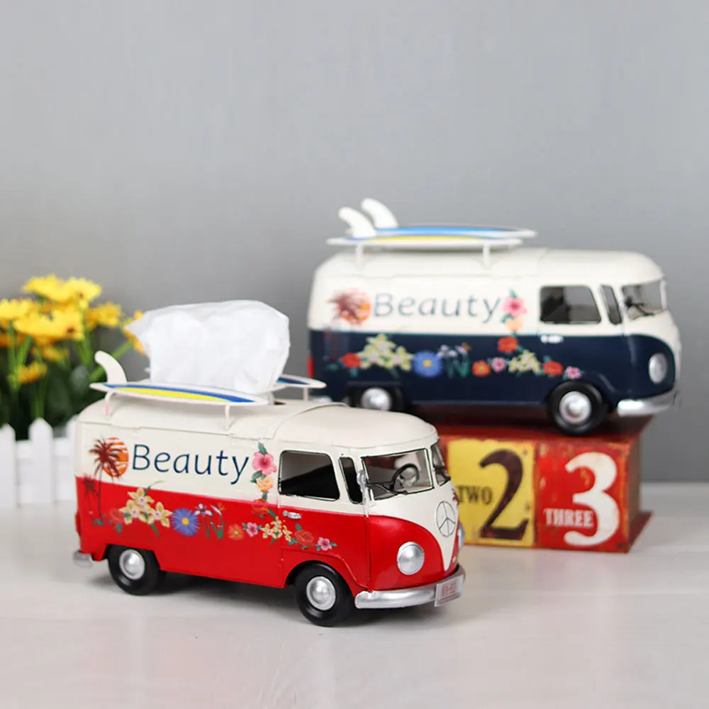 Car Metal Tissue Box, Tissue Case, Retro Bus Shape Tissue Dispenser Box Holder