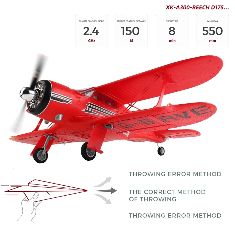 WLtoys XK A300 RC Plane Beech-D17S Double Wings RC Airplane 3D6G 1806 Brushless Motor RC Aircraft Large Fighter Toys for Kids