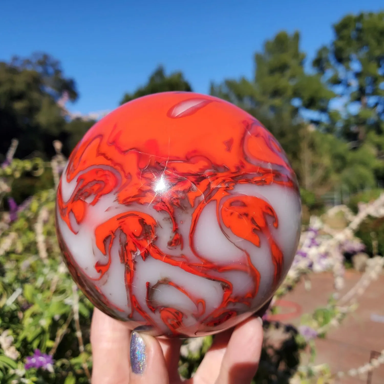 Polished Synthetic flame agate ball decoration: Healing Crystal, Reiki Meditation