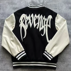 High Quality Embroidered Revenge Baseball Jacket Pockets Warm Cotton-padded Clothes Casual Revenge Spliced Leather Sleeve Jacket