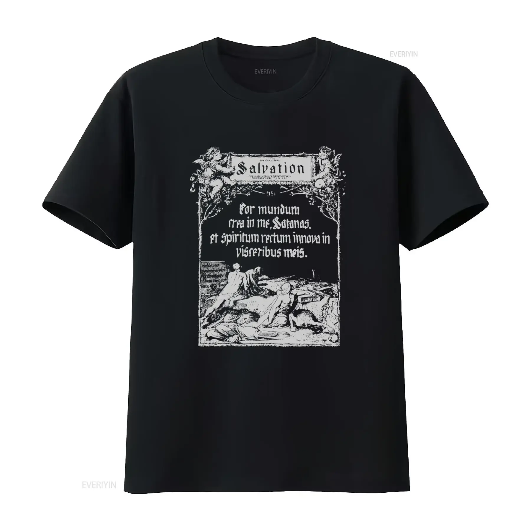 FUNERAL MIST 'Salvation' Gothic Art Print T Shirt for Men Vintage Religious Design vintage Washed Casual Stylish streetwear