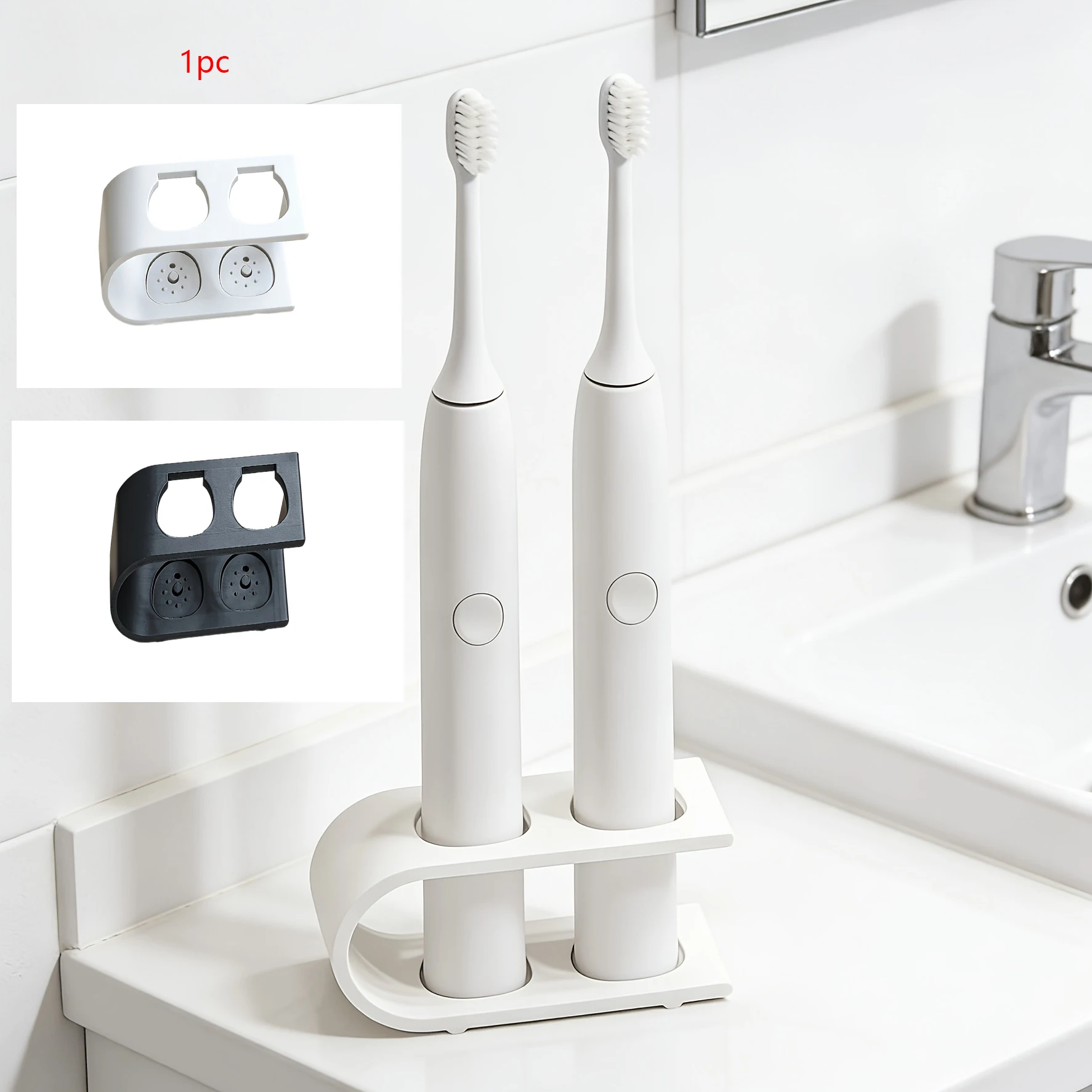 Minimalist Double Toothbrush Holder - Modern Bathroom Electric and Manual Toothbrush Organizer, Space-Saving Countertop Storage Rack, Stylish White Design, Suitable for Home, Hotel, or Travel Use