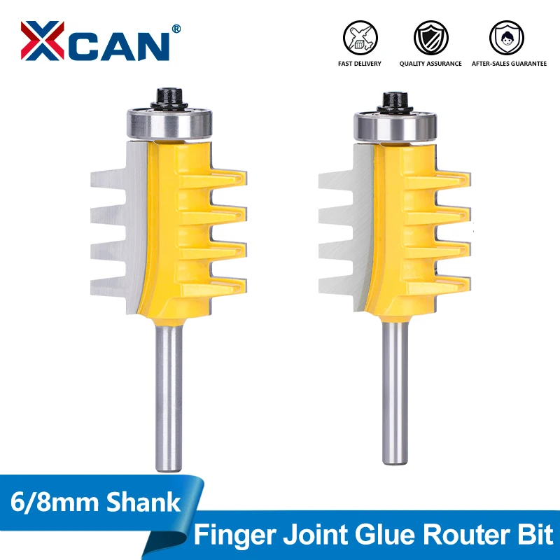 XCAN 6mm 8mm Shank Rail Reversible Finger Joint Glue Router Bit Cone Tenon Woodwork Cutter Power Tools Wood Router Cutter