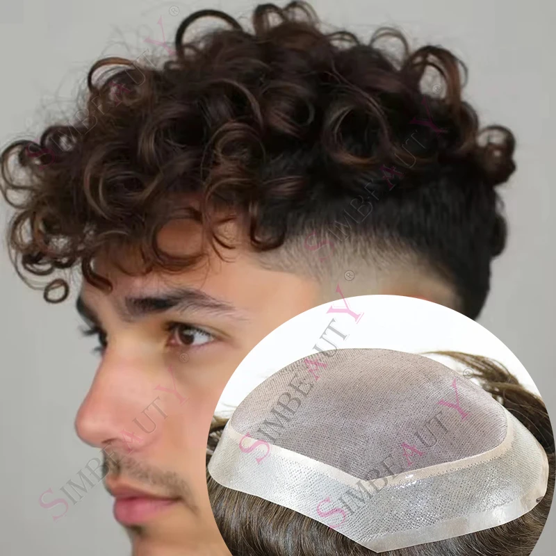 

Natural Frontline Afro 18mm/15mm Curly Men Toupee Undetectable European Human Hair Super Durable PU Fine Mono System Prosthesis