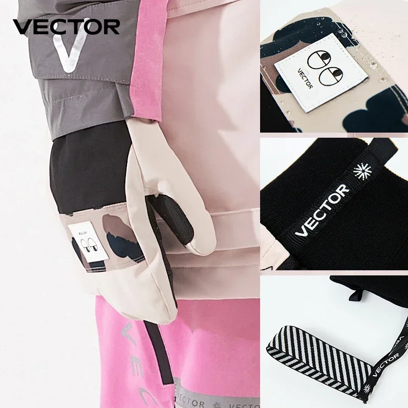 Vector-女性用5本指スキーグローブ、超軽量、厚手、暖かい、フリースミトン、防水、プロフェッショナル、スノーボード、冬