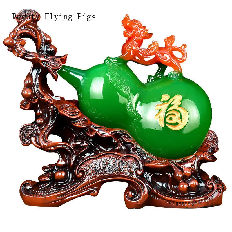 

Chinese creative lucky jade gourd decoration, office desk, antique shelf, living room, feng shui handicraft, opening gift