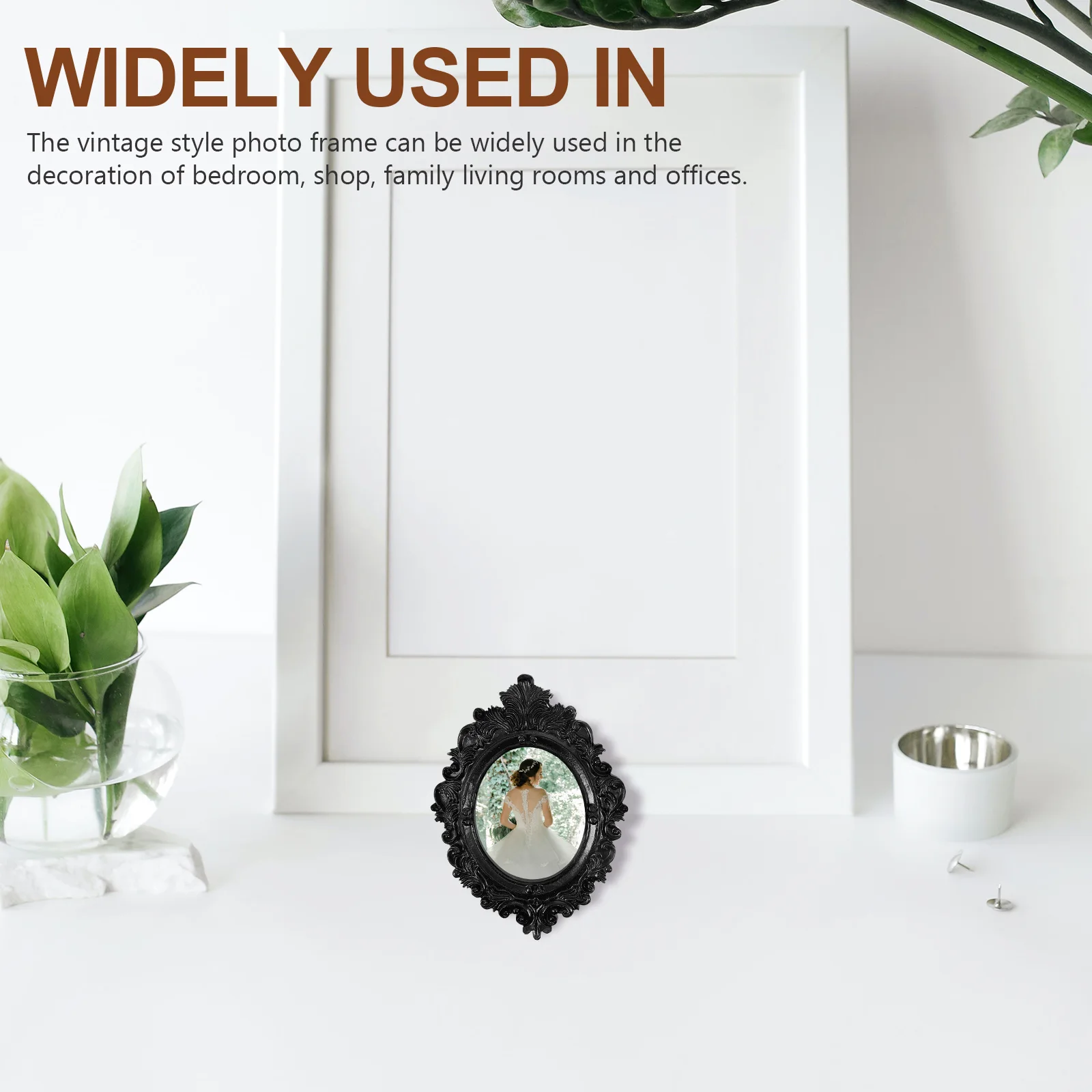 

4pcs Black Oval Resin Vintage Photo Frame Small Retro Picture Frame for Home Bedroom Office Wedding Gifts Storage Decor