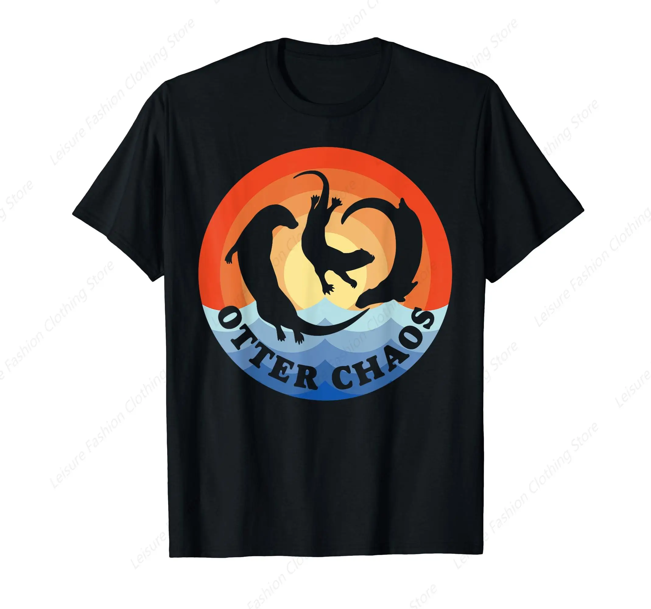 

Otter Chaos Funny Men Women Sea Animal Lovers Retro Sunset T-Shirt