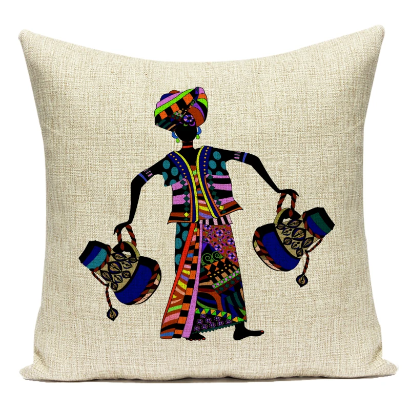 Sarung Bantal Cetak Wanita Afrika Abstrak Sarung Bantal Lempar Geometri untuk Sofa Kursi Mobil Sarung Bantal Hidup Afrika Dekoratif