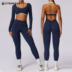 Ctenkevet 2Pcs Strój sportowy dla kobiet Gym Workout tes Female Yoga Long Sleeve tes Outdoor Gym Wear Bra Sportswear Woman Gym