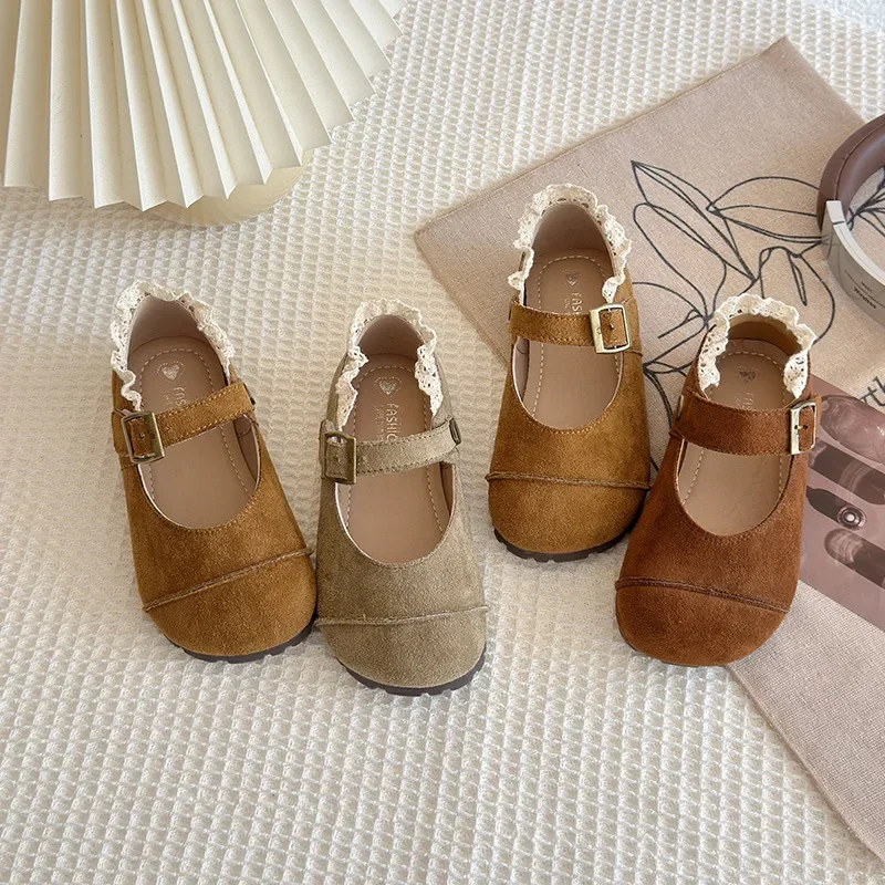 

Модные детские кожаные туфли с кружевом, весна 2026, новая коллекция, ретро, повседневные туфли для малышей, мягкая подошва, удобные туфли-балетки для девочек