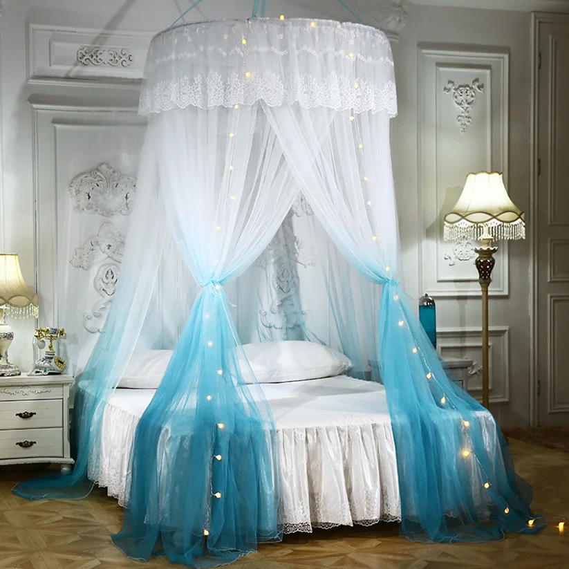 3 Doors Gradient Ceiling Dome Mosquito Net Elegant Landing Tent Netting With Tieback Decorative Encryption Dome Home Bed Curtain