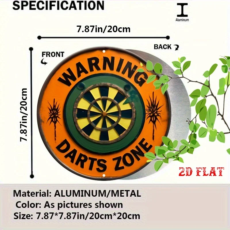 1pc Dart Board Warning Sign - Heavy-Duty Aluminum Metal Dart Game Room Decor with Numbered 10, 20, Bullseye Target - Indoor/Outd