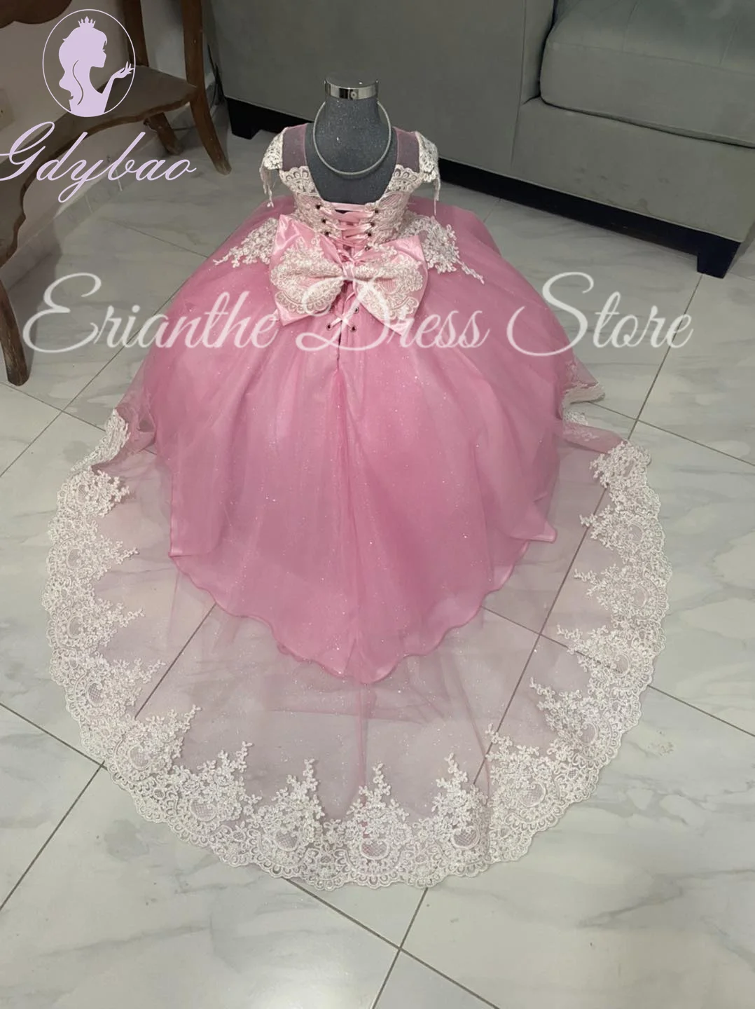 

Custom Tulle Puffy Applique Short Sleeve Flower Girl Dress For Wedding Child First Eucharistic Birthday Party Dress Customized