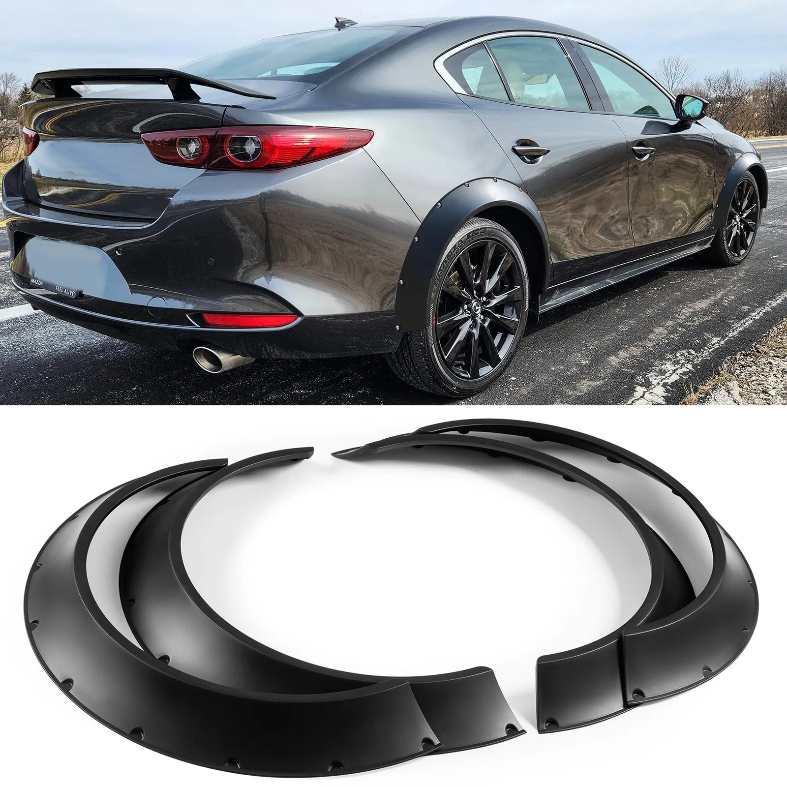 

4× Flexible Fender Flares Wheel Arch Extra Wide Body Kit 4.5” For Mazda 3 Mazda6