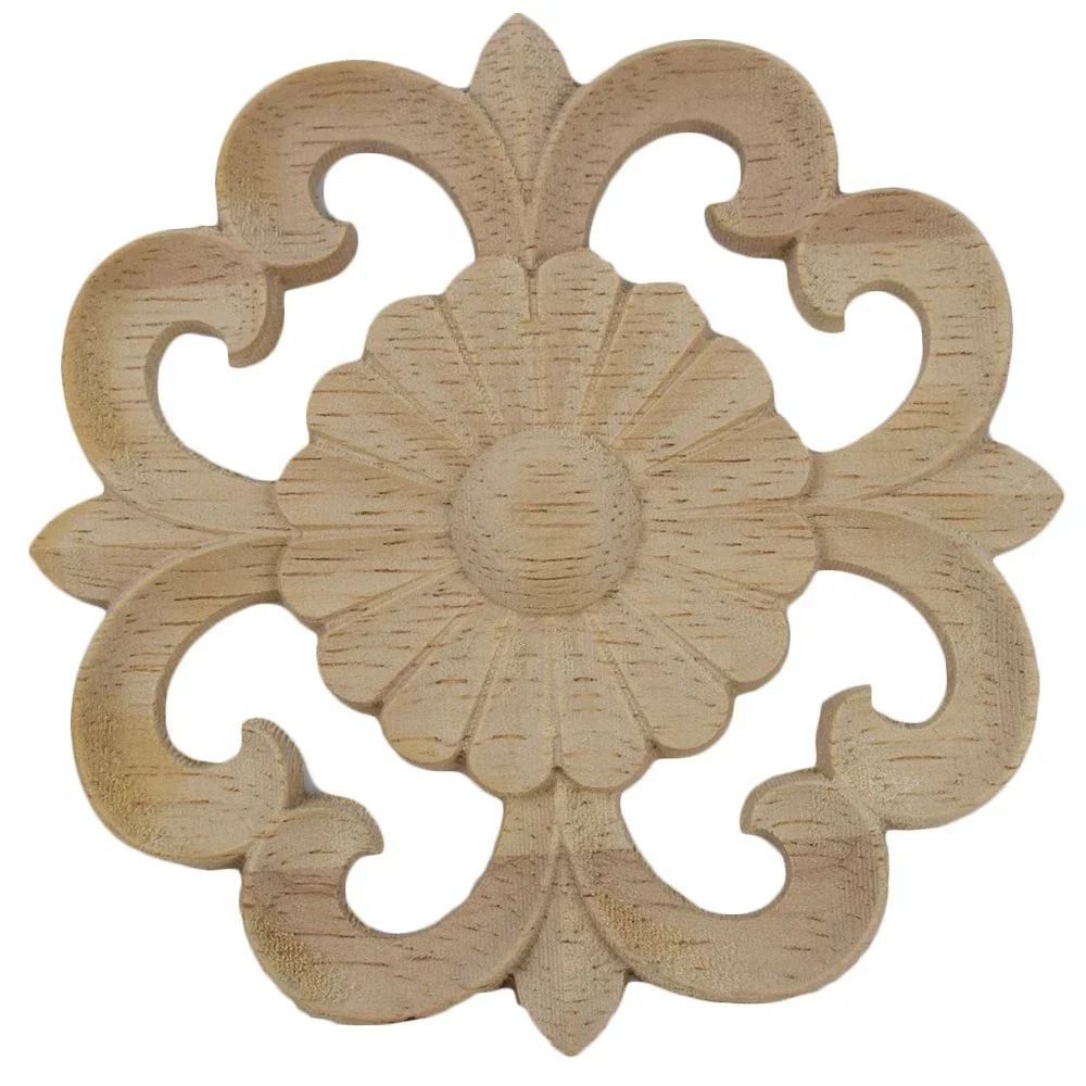 5PCS 10cm Vintage Unpainted Wood Carved Flower Decal Corner Onlay Applique Frame Home Furniture Wall Cabinet Door Decor Crafts