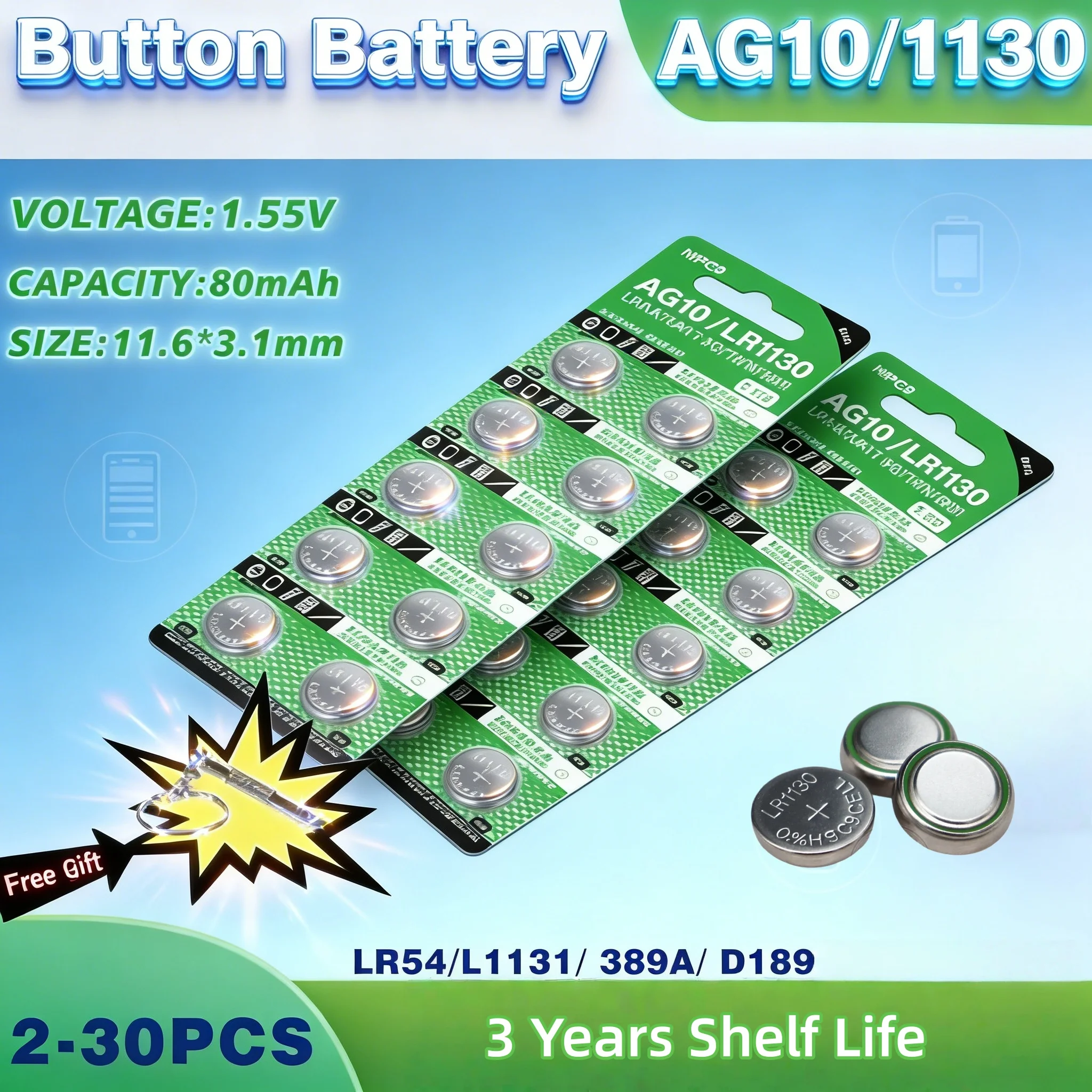 

2-30 шт. AG10/LR1130 Высококачественные щелочные батарейки LR54 L1131 389A D189 1.55V для часов, игрушек, калькуляторов