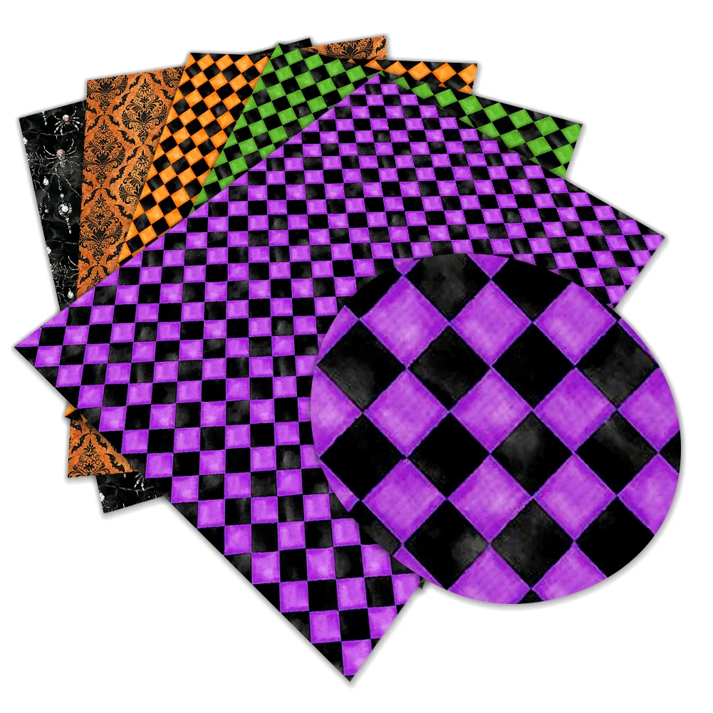 Halloween Plaid Checkered Print Faux Leather Synthetic Vinyl Sheets for Handmade Hair Accessories Earring Bag Charm Making Party