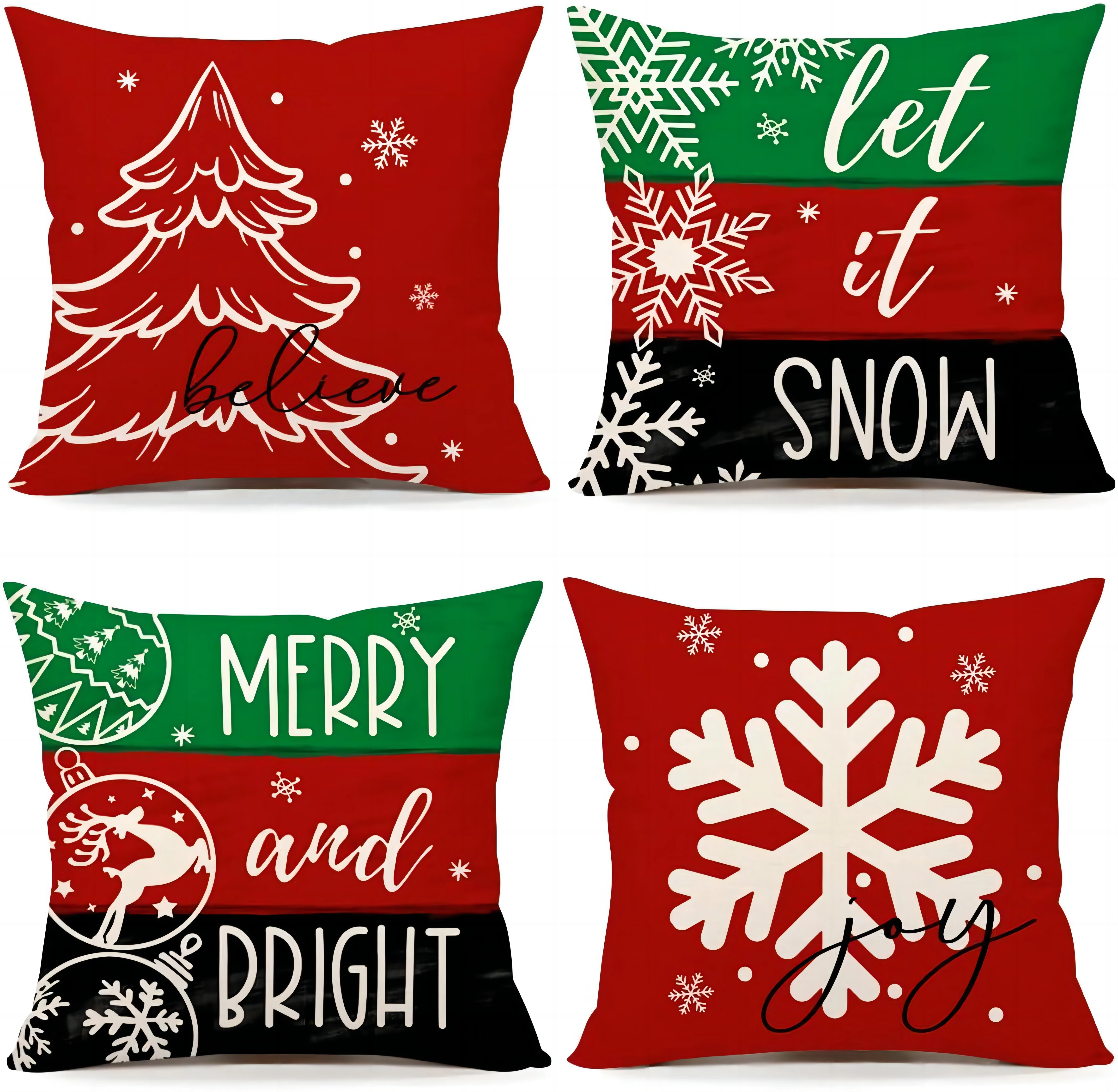 

4-piece set Wrapped Christmas decorations Pillow case sofa square Throw pillow case pressed snow cushion cover home bed decorati