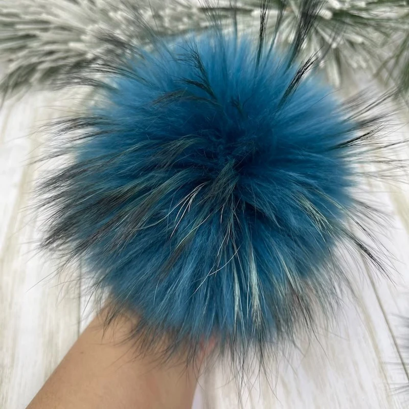 6'' Peacock Color Fur Pompom For Beanie Handbags Ski Hats keychain Natural Fur poms Multicolor Large Raccoon Fur White Pompon