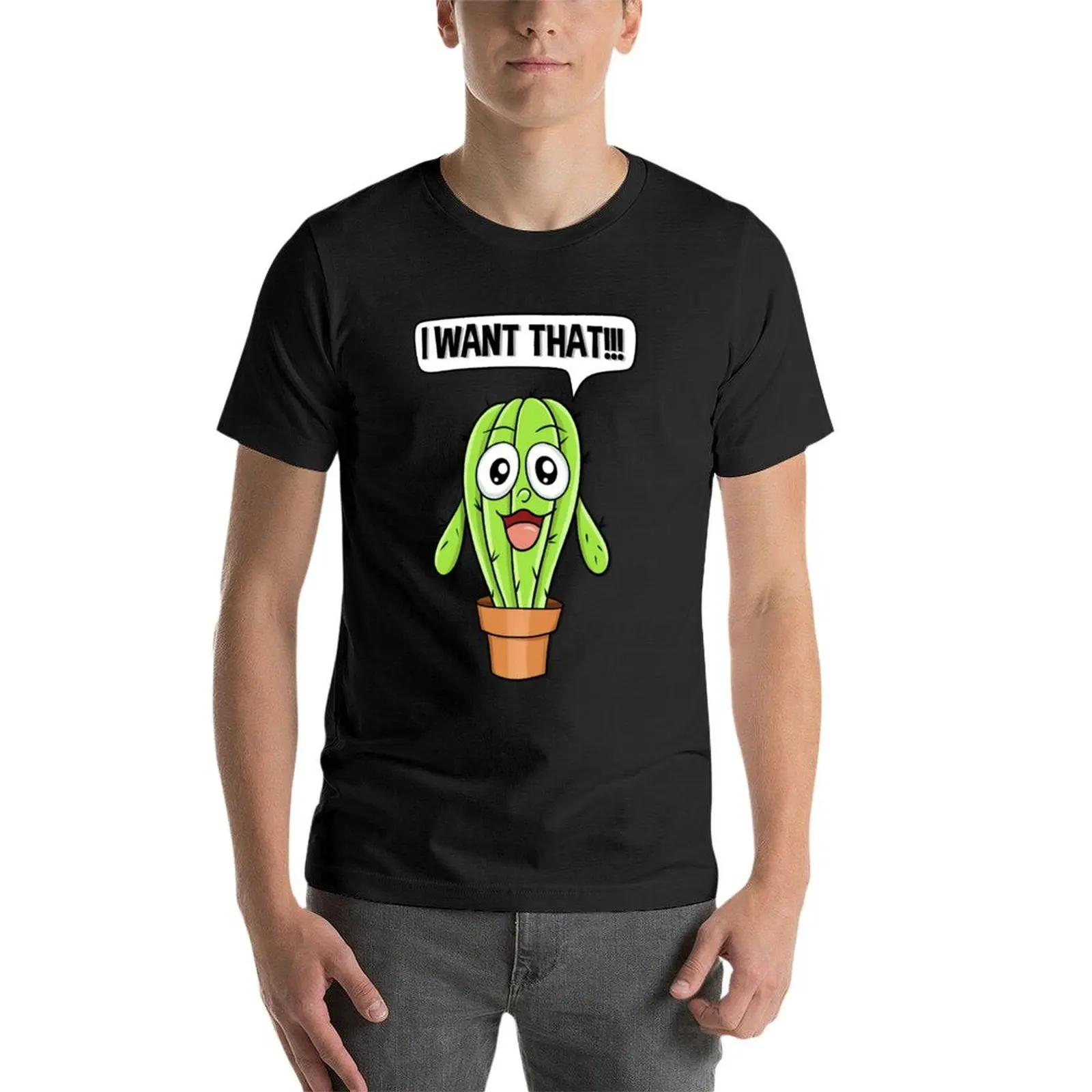 Camiseta de cactus de anime en blanco para niño, ropa de verano, camiseta de gran tamaño para hombre