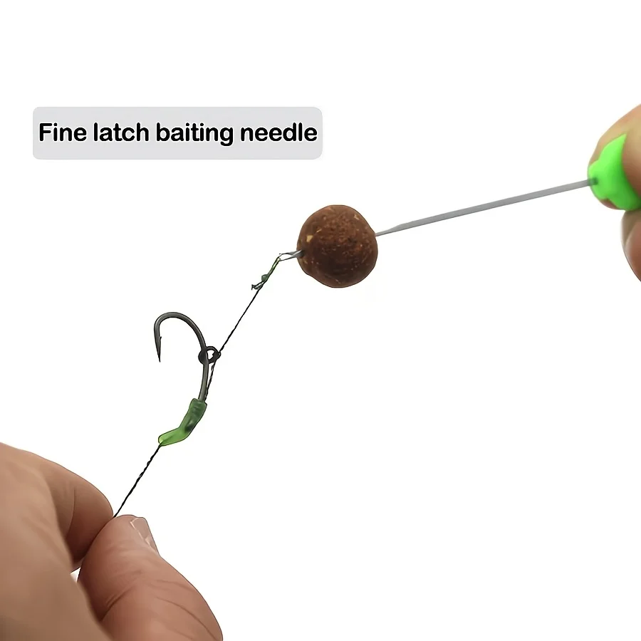 3Pcs Green Handle Fishing Bait Needles, Stainless Steel Fine Latch Baiting Needle, Multi-Function Carp Fishing Terminal Tackle A