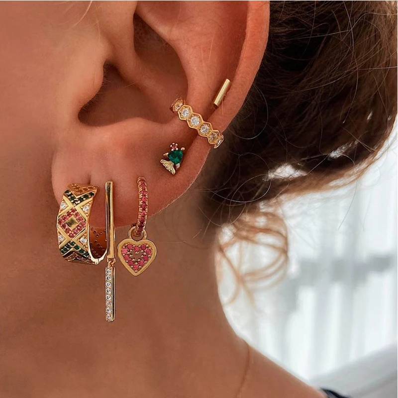 HIMEISANG Silver Gold Filled Hoop Earrings for Women Colorful CZ Zircon Piercing Women's Huggie Earrings Boho Jewelry Wholesale