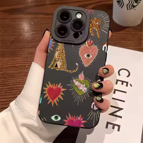 Leopard Eyes Flower Print Case For Samsung S25 Cases Galaxy S24 Ultra S23 FE S22 Plus S21 A16 A56 A35 A55 A34 A54 A33 A53 Cover