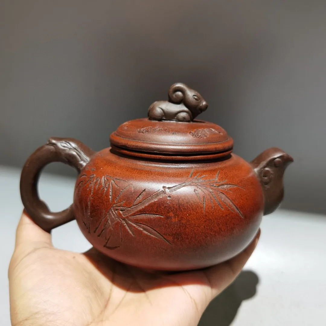 

7"Chinese Yixing Purple Clay Pot Sheep statue San Yang Kai Tai Pot teapot Kettle Teapot Flagon Gather fortune Town house