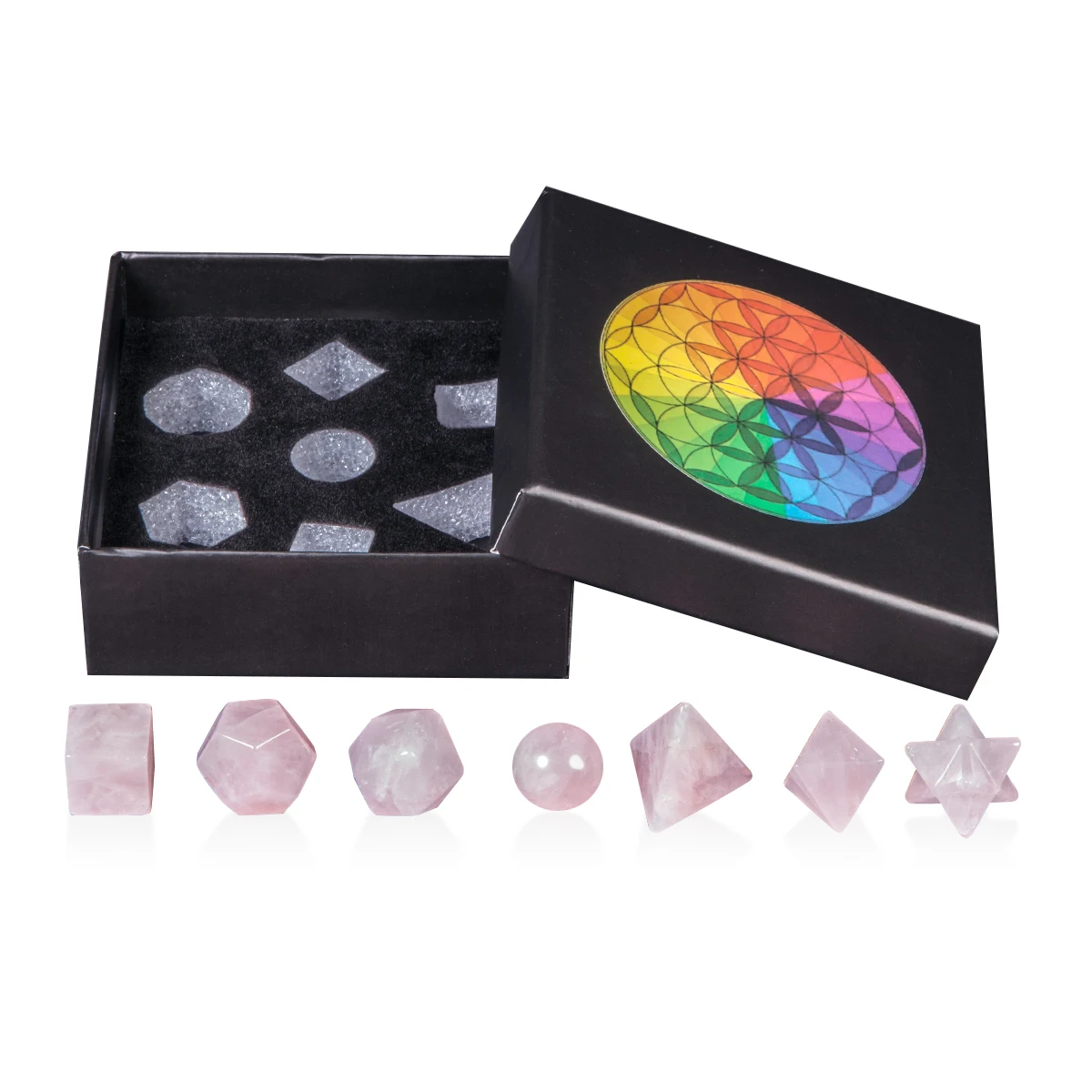 7Pcs Natural Crystal Sacred Geometry Platonic Solids Set Polished Tumbled Stones with Merkaba Star Kit  Healing and Meditation