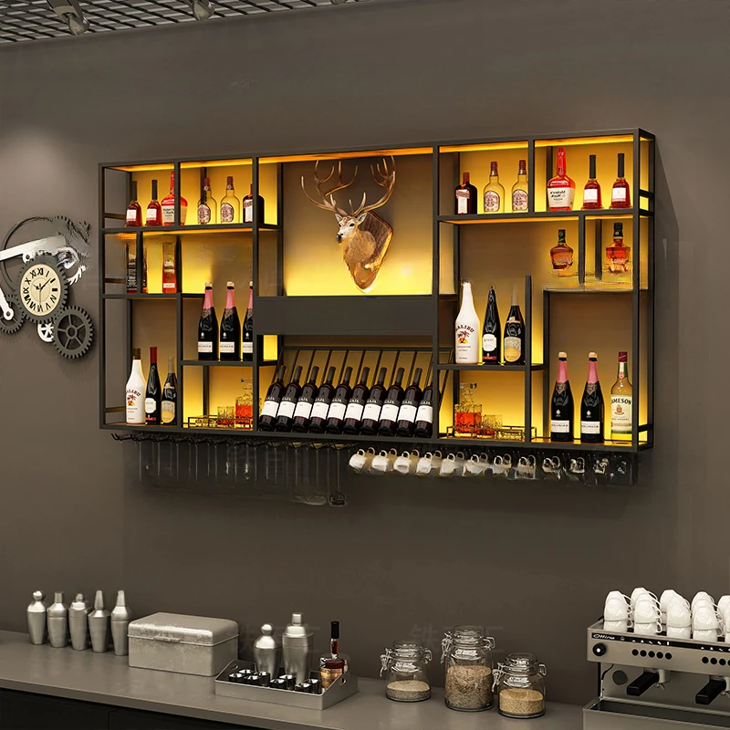 Decoration Home Bar Cabinet Glass Showcases For Collection Liquor Living Room Display Wine Shelf Canteen Wall Furniture Rack Set