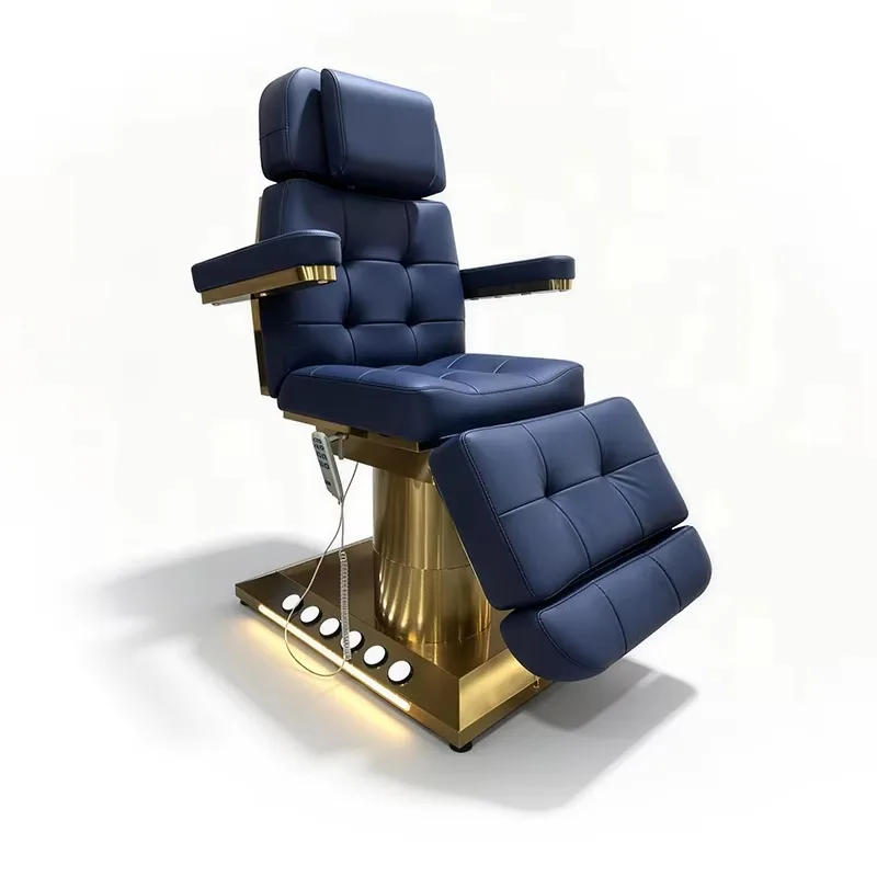 Gold Stainless Steel Base Foot Control Massage Table And Bed Modern Luxury 3 Motors Electric Extension Facial Spa Cosmetic Bed
