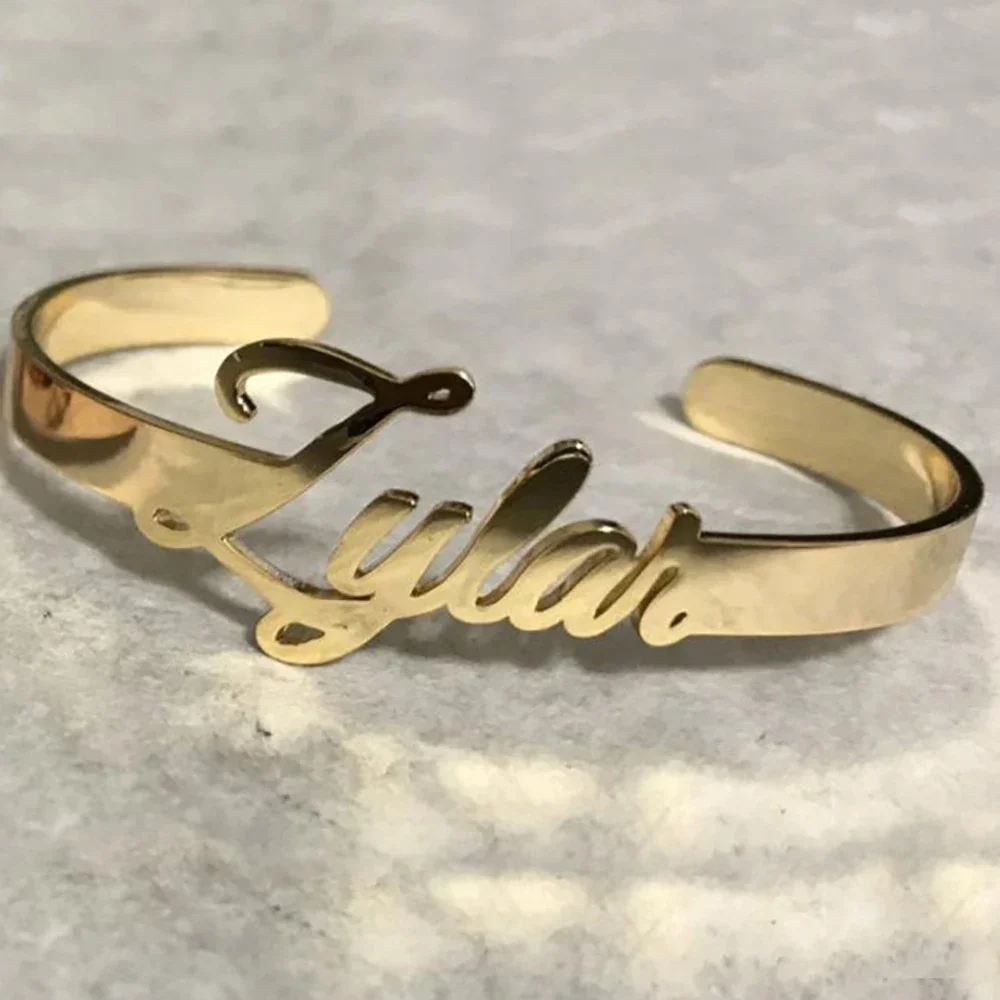 Customized Name Bangle for Women New Personalized Stainless Steel Open Adjustable Bracelet Cuff Bangle Bridesmaid Gift Jewelry