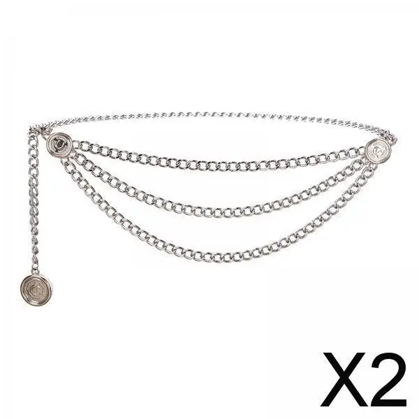 

2xпояс-цепочка, многослойный модный модный ремень для платьев, подарок, женский серебристый цвет