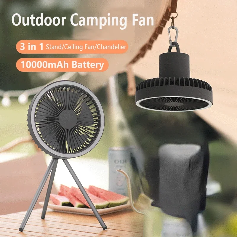 New 10000mAh Portable USB Tripod Camping Fan With Power Bank Light Rechargeable Desktop Circulator Wireless Ceiling Fan Electric