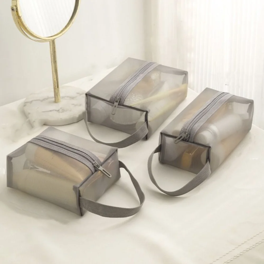 

Simple Portable Mesh Makeup Bag Lightweight Square Transparent Cosmetic Bag Zipper Large Capacity Storage Toiletry Bag Travel
