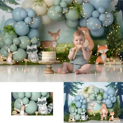 Forest Meadow With Woodland Backdrops Kids Baby Birthday Cake Smash Photocall Child Adult Balloons Jungle Animals Backgrounds