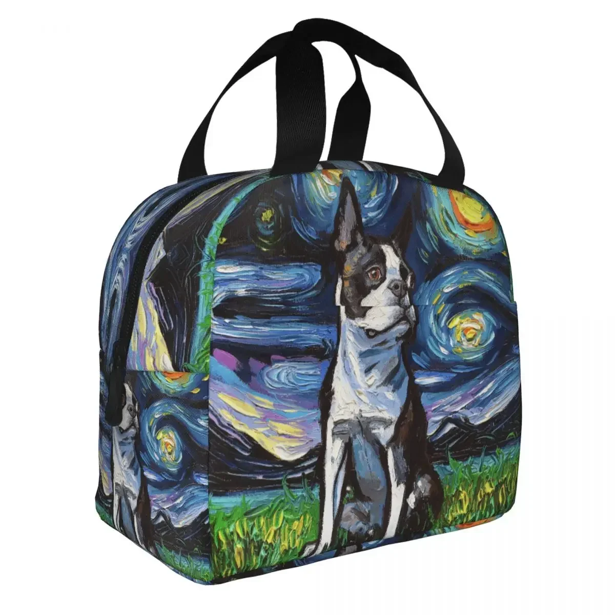 Starry Night Boston Terrier Dog Insulated Lunch Bag Waterproof Thermal Cooler Lunch Box For Women Kids School Picnic Food Tote