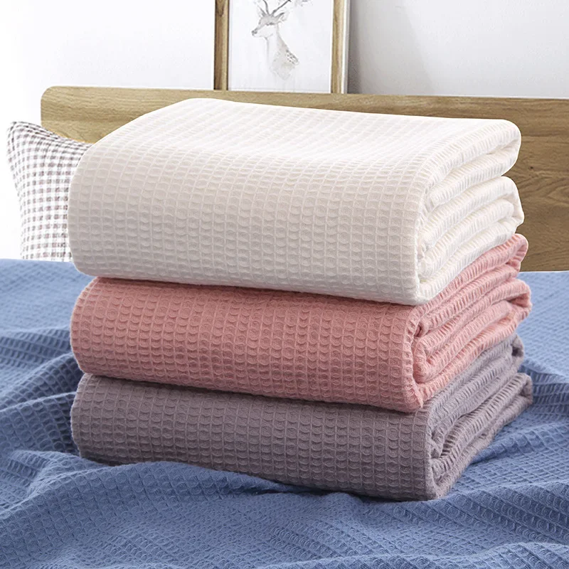 

Summer Cool Thin Single Blanket Waffle Plaid Cotton Sofa Thread Blankets Home Bed Breathable Soft Towel Blankets Shawl Blanket