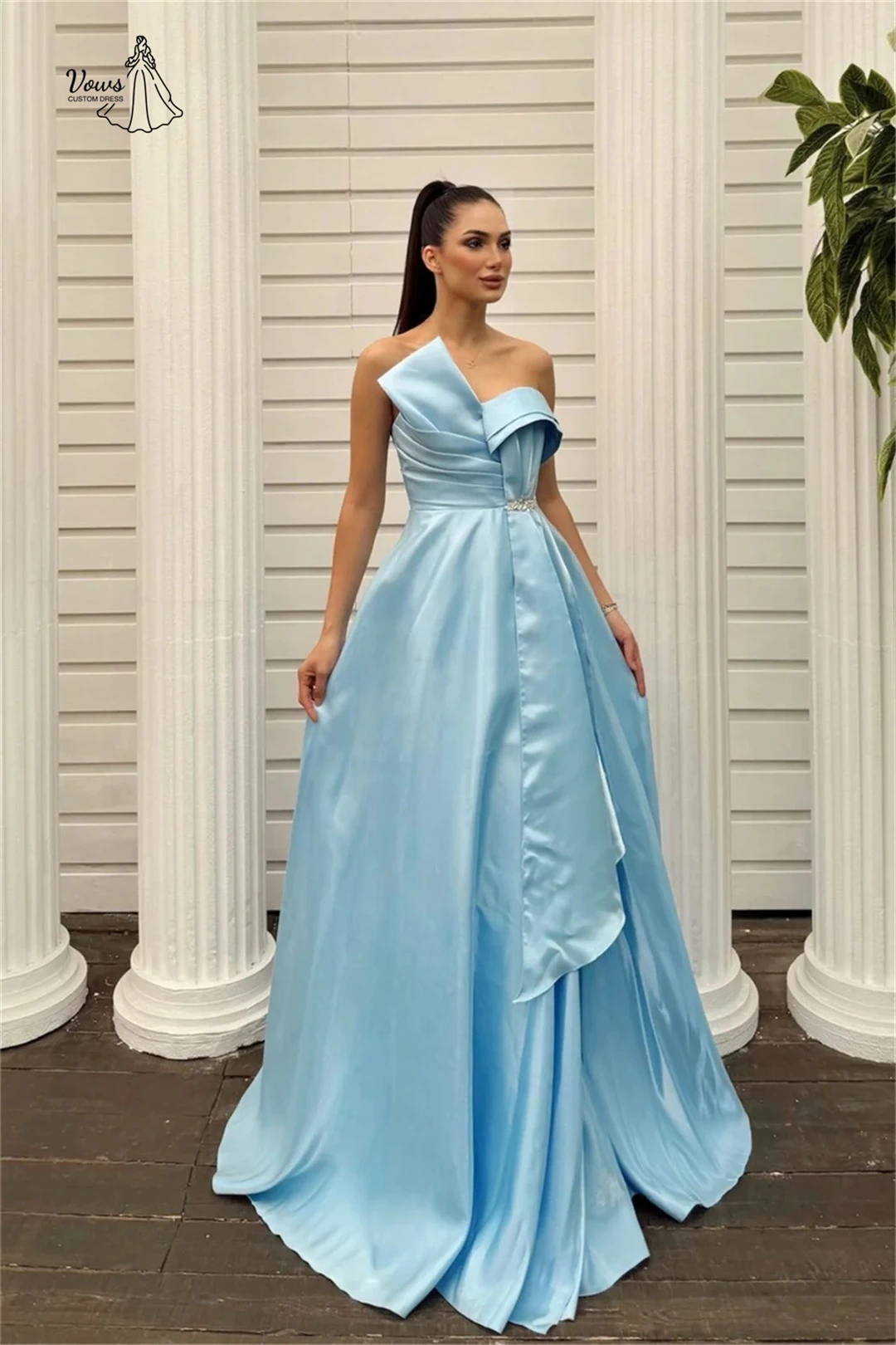 Vows luxuoso vestidos de noite femininos para eventos linha um vestido de baile cetim fora do ombro vestido de festa de casamento feito sob encomenda