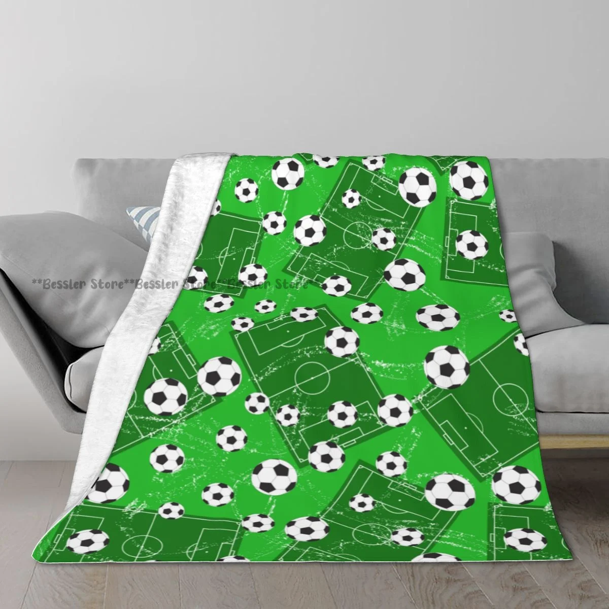 Unique Blanket to Family Friends Background With Football Gate And Soccer Ball Durable Soft Comfortable for Home Gift Blanket