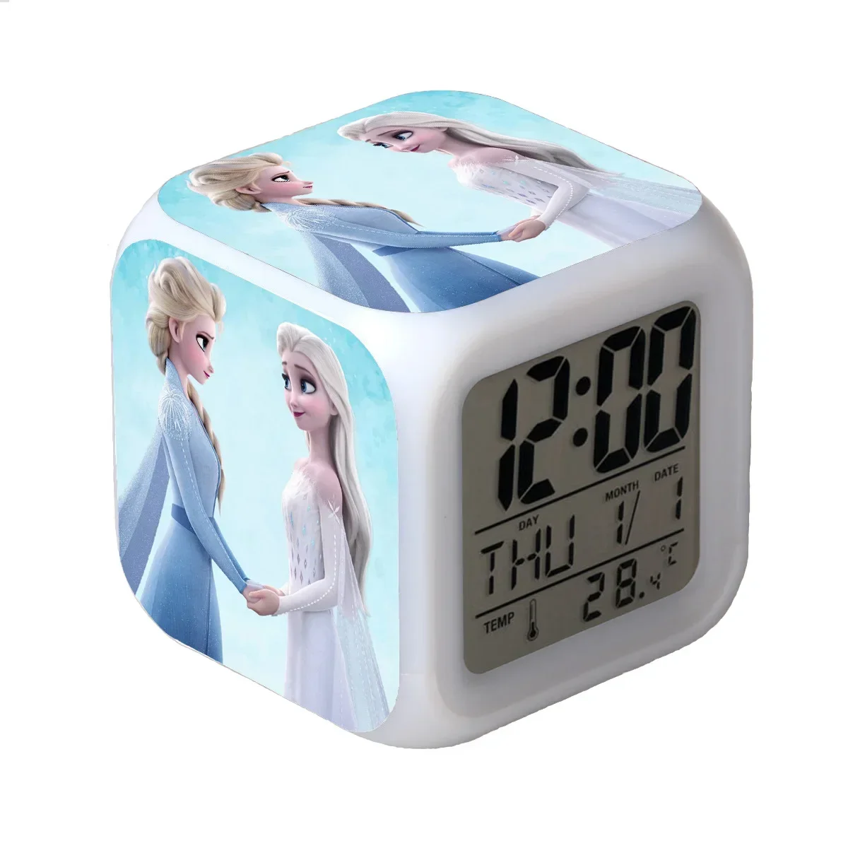 Disney Frozen Anime Figure Anna Elsa Olaf Colorful Alarm Clock LED Night Lights Student Children Bedroom Decor Birthday Gifts