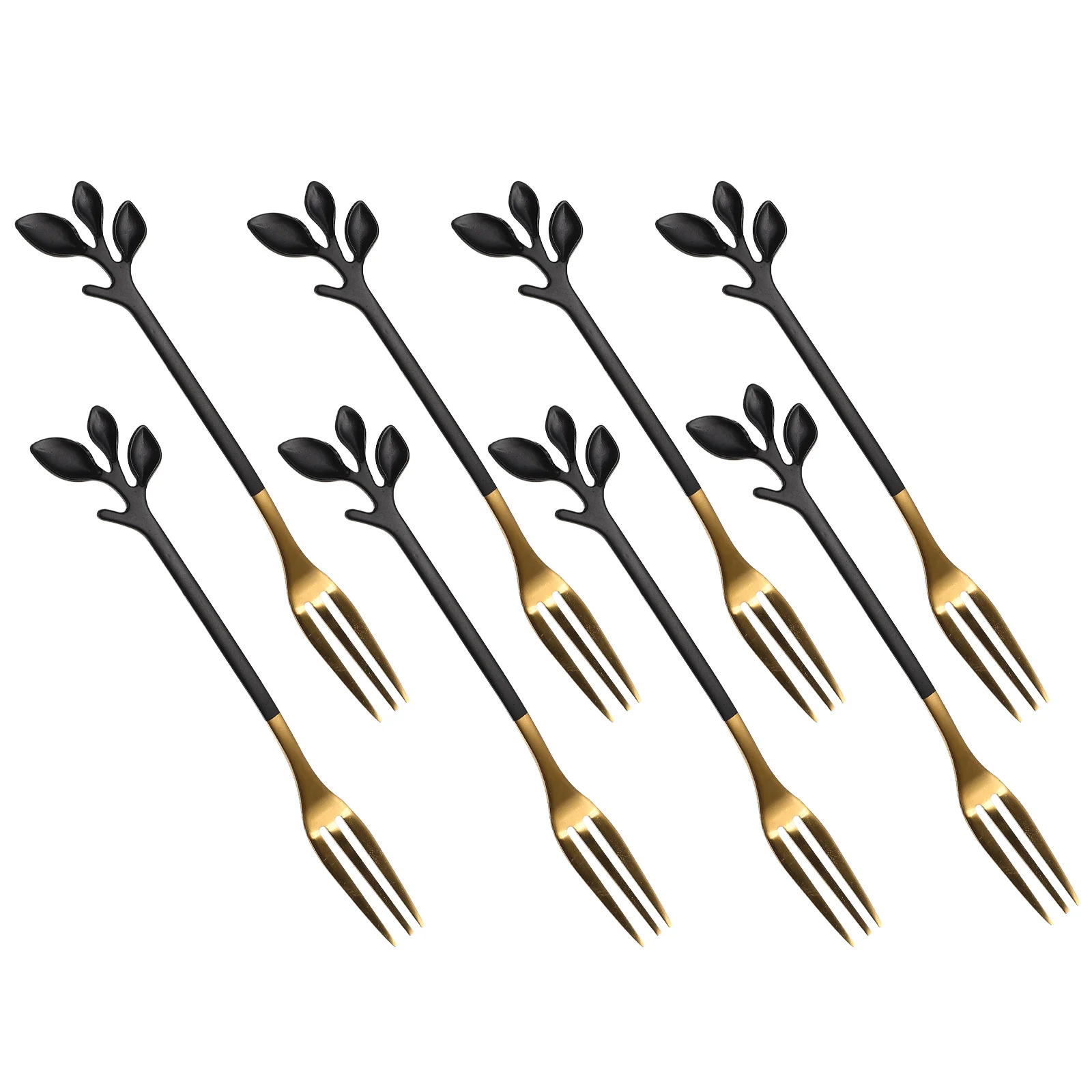 

8Pcs Black Gold Leaf Dessert Forks Rounded Edge Mini Forks for Cakes Fruits Seafood Snacks Household Gathering Halloween Dining