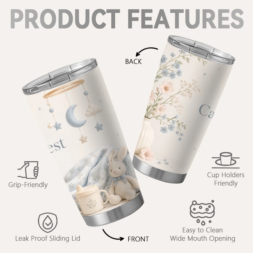 Bloom Baby Love Prints Vacuum Flasks 20oz Insulated Coffee Tumbler With 2 Lids Reusable Straw Wall Stainless Steel Cup