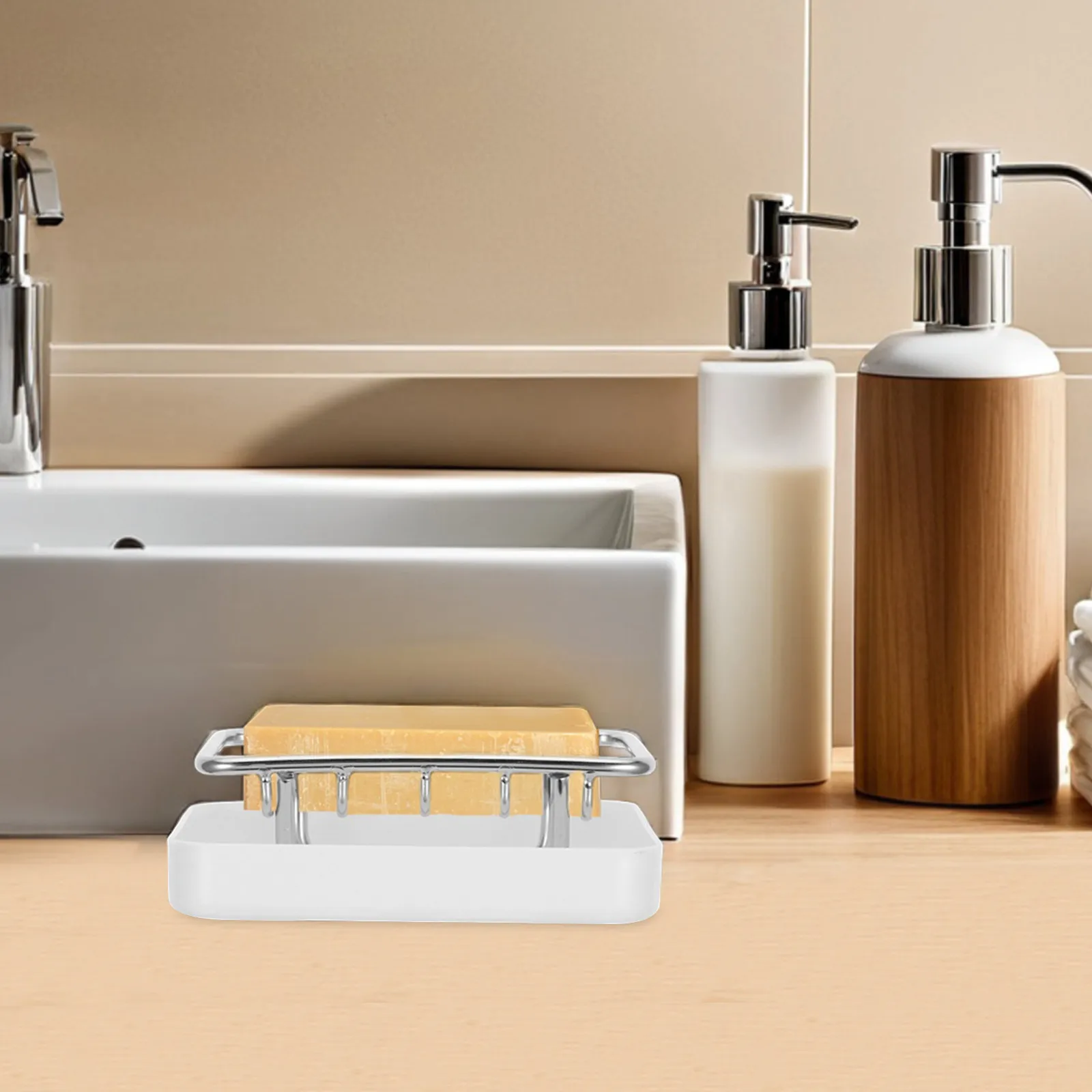 

Double Layer Ceramic Soap Dish Stainless Steel Self Draining Soap Tray Holder for Bathroom Kitchen Shower Counter Organizer