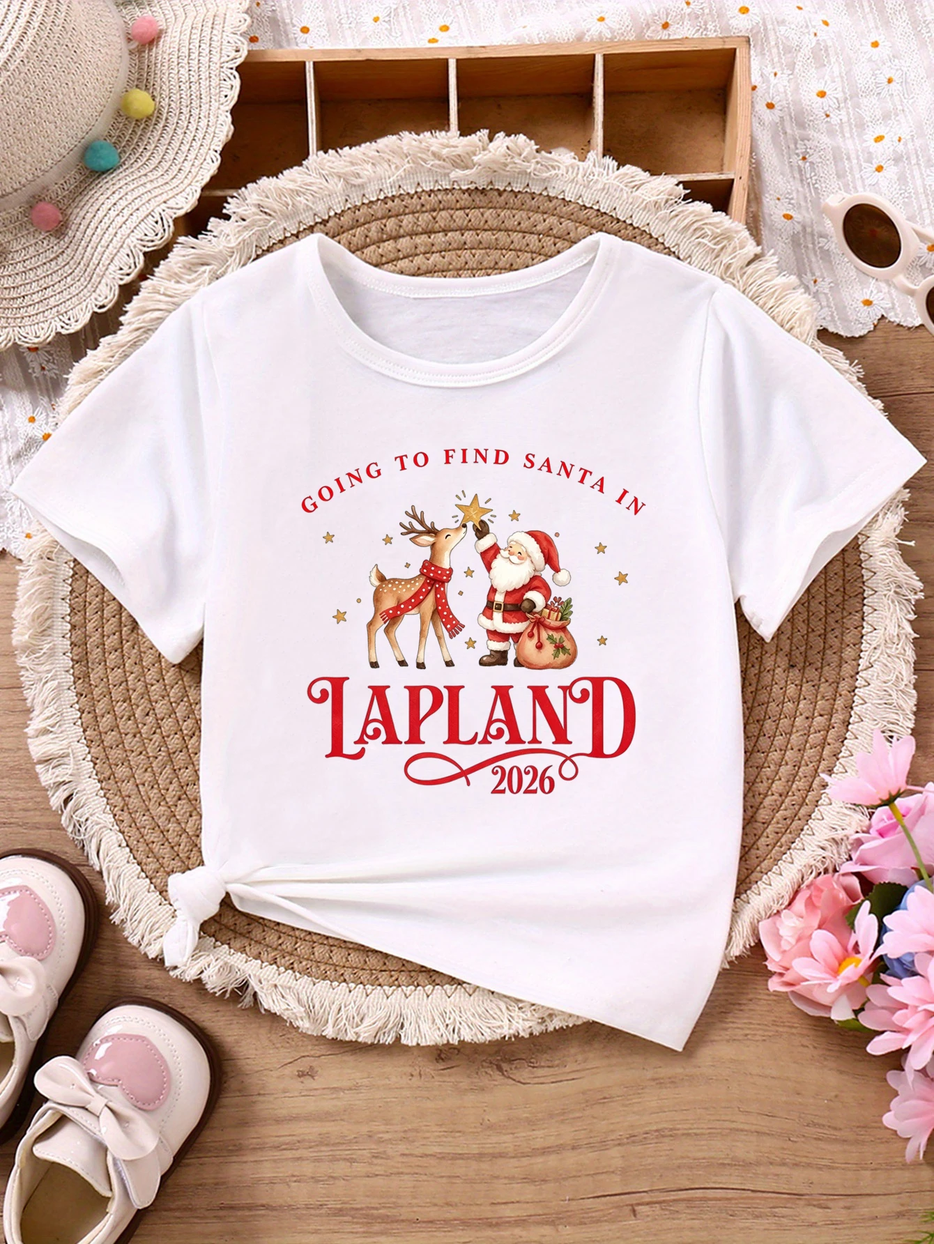 Going To Find Santa In Lapland 2026 Santa Claus Reindeer Graphic Printed T Shirt Girls/Boys Christmas Gift T-Shirt