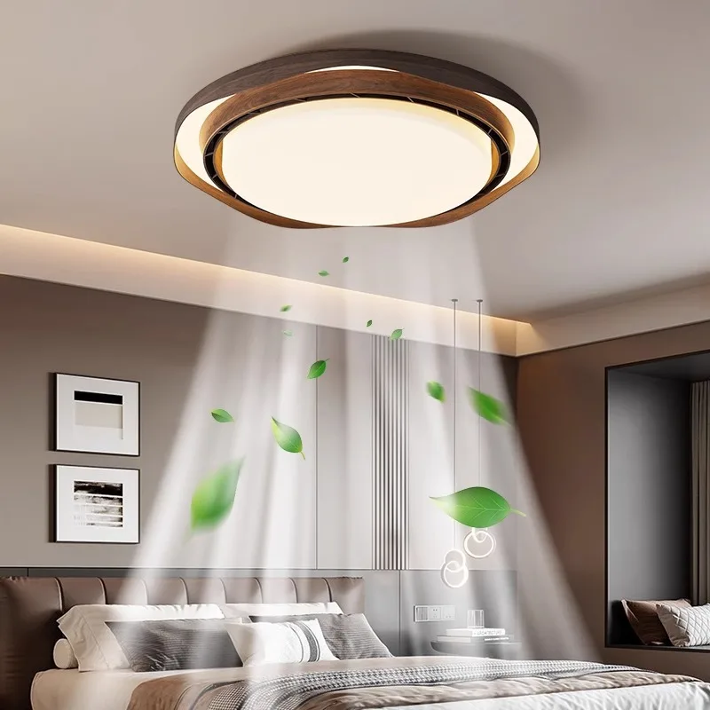 Antique Style Leafless Ceiling Fan Lights Walnut Colored Decor Bedroom Ceiling Lamps Circular Minimalist Air Circulation Lights