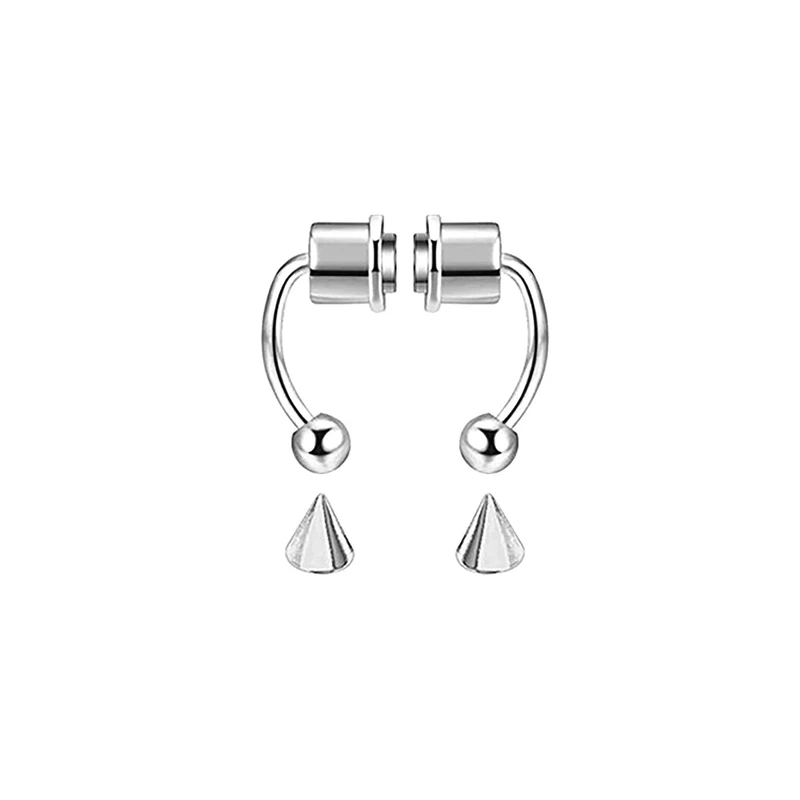 1/4Pcs Women Fake Piercing Nose Ring Hoop Septum Piercing Nose Clip Rock HipHoop Stainless Steel Magnet Fashion Body Jewelry view 4